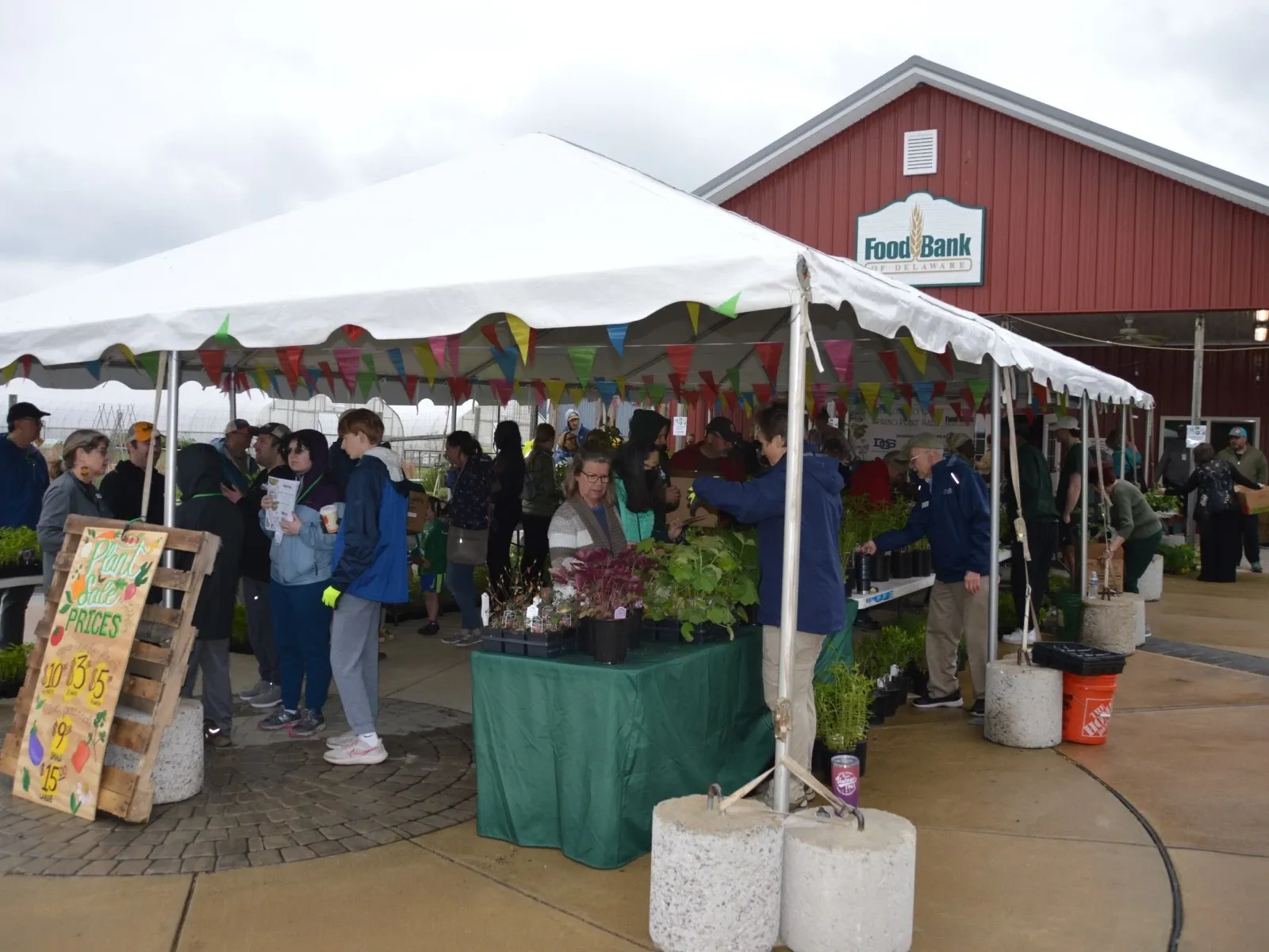 DOS volunteers under an outdoor canopy at charity event